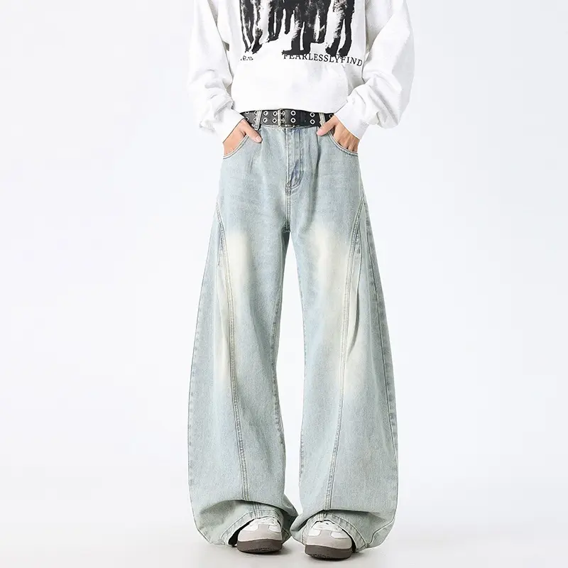 Unisex Extrawweite Baggy-Jeans mit tiefem Schritt, markanten Teilungsnähten und Palazzosilhouette Drune