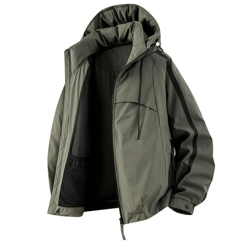 Unisex gefütterte Outdoor-Utility-Jacke mit Kapuze und reflektierenden Streifen Drune