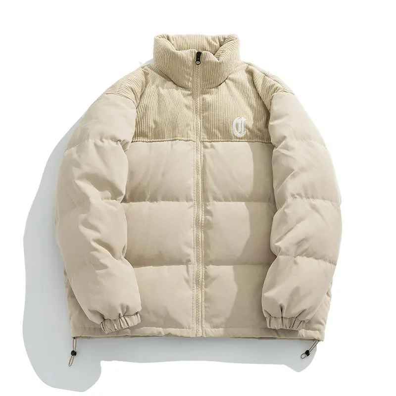 Unisex Gepolsterte Steppjacke mit Cord-Panel, Stehkragen und Tunnelzug Drune
