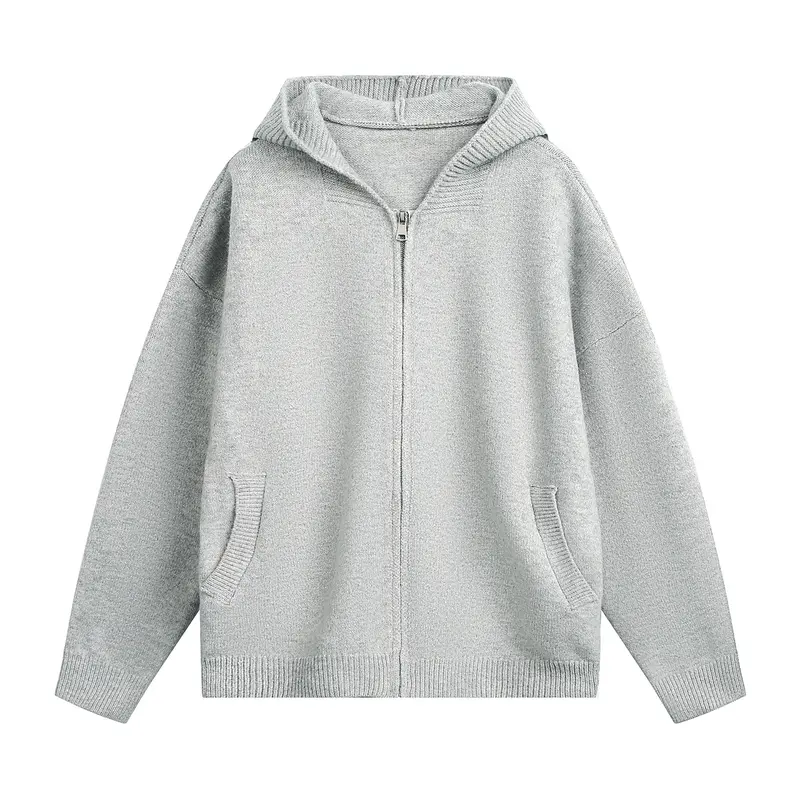 Unisex Grobstrick‑Kapuzenjacke mit durchgehendem Reißverschluss und aufgesetzten Eingrifftaschen Drune