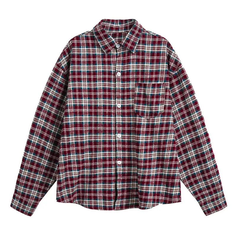 Unisex Hemdjacke im Flanell-Karo mit Brusttasche und kastigem Schnitt Drune