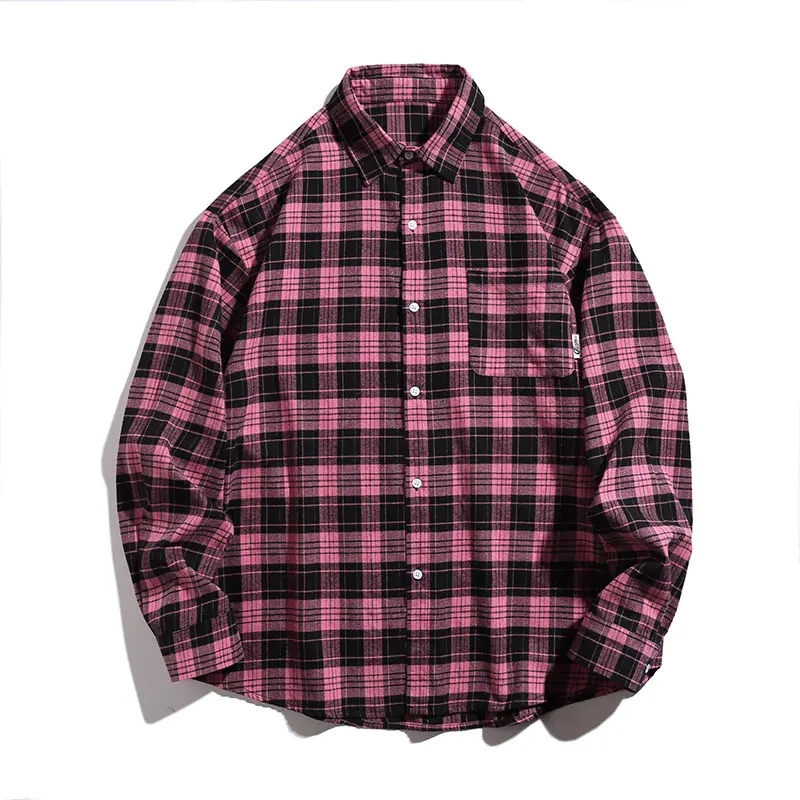 Unisex Kastig geschnittenes Flanell-Hemd mit Karomuster, soften Baumwoll-Finish und Brusttasche Drune