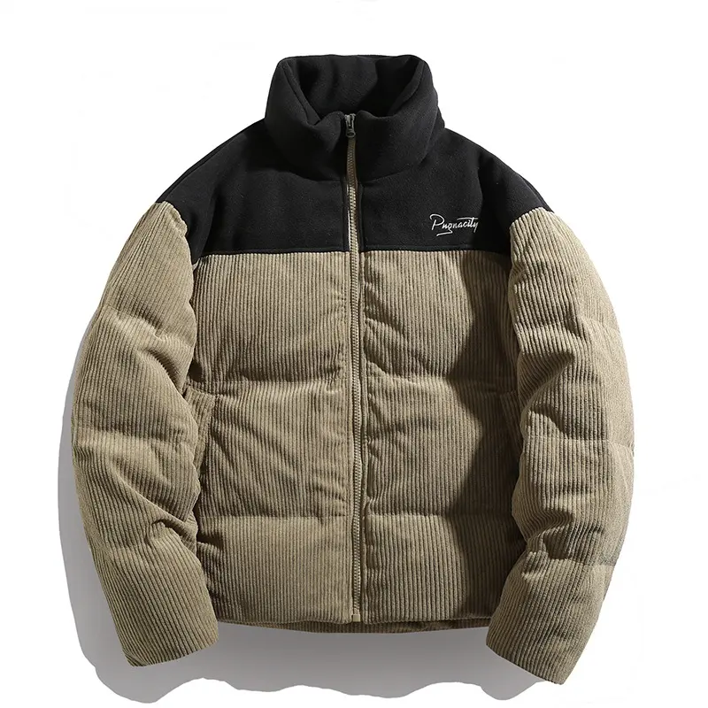 Unisex Kord-Steppjacke mit hoher Kragenlinie, gesteppter Wattierung und kontrastierender Schulterpasse Drune