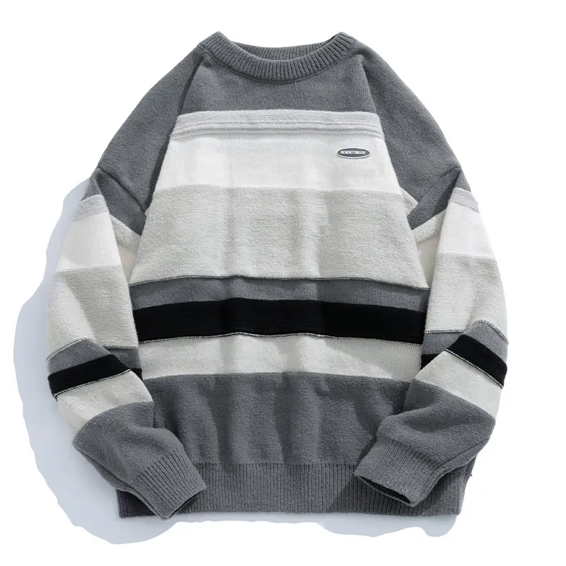 Unisex Lässiger Blockstreifen-Pullover im Oversize-Schnitt mit Raglanärmeln und geripptem Saum Drune