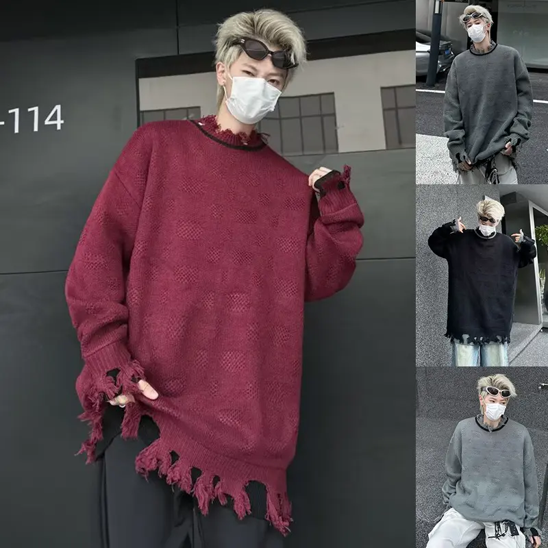 Unisex Lässiger Grobstrickpullover mit Fransen Drune