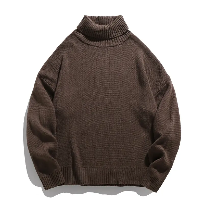 Unisex Lässiger Rollkragenpullover aus Feinstrick mit geripptem Kragen Drune