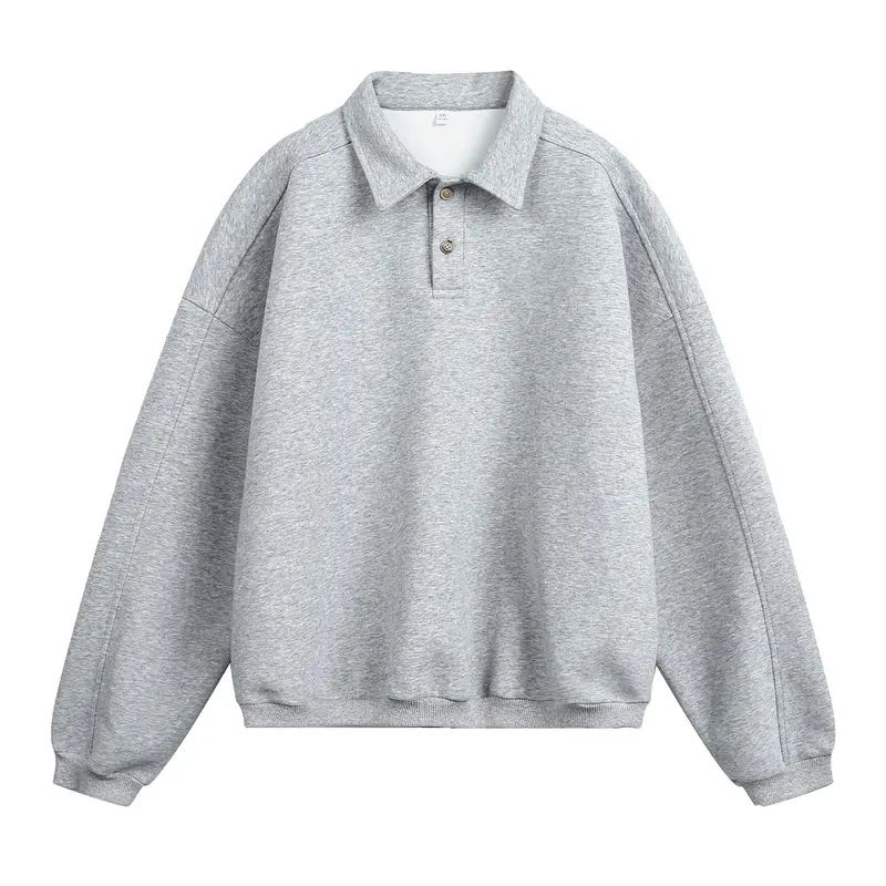 Unisex Lässiges Oversize-Polo-Sweatshirt mit Hemdkragen, Raglanärmeln und Bündchen Drune