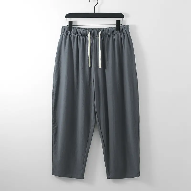 Unisex Leichte Baumwoll-Leinen Freizeithose mit elastischem Bund und Tunnelzug Drune