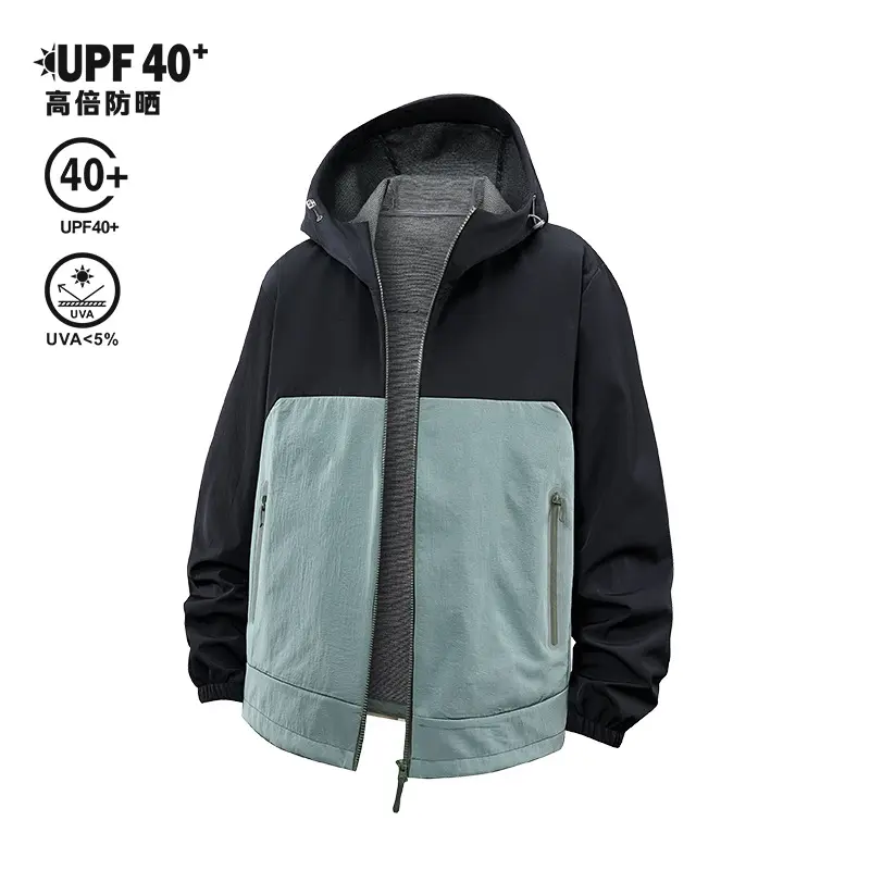 Unisex Leichte Wind- und Fleecegefütterte Kapuzenjacke mit Zwei-Wege-Reißverschluss Drune