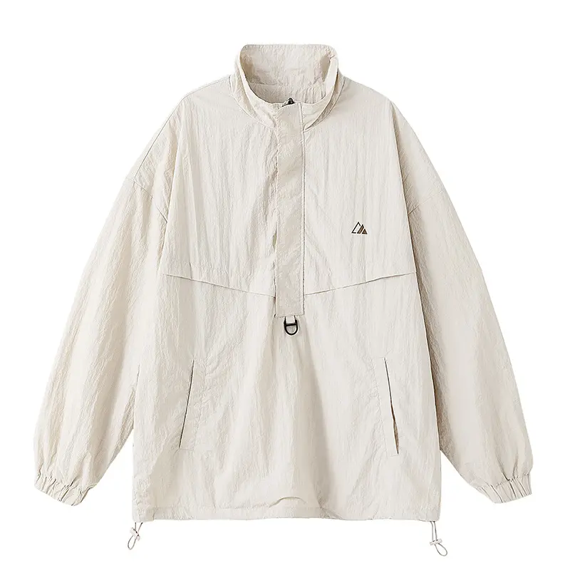 Unisex Leichter Oversize-Anorak mit halbem Reißverschluss, Utility-D-Ring und verstellbarem Saum Drune