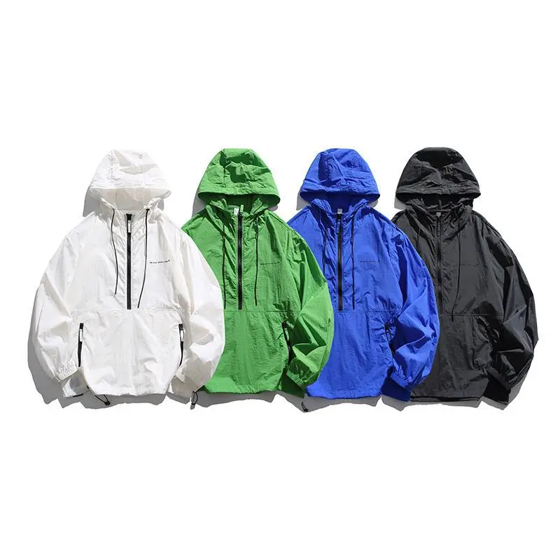 Unisex Leichter Ripstop-Hoodie-Anorak mit Halbreißverschluss, Kordelzug & Reißverschlusstaschen Drune