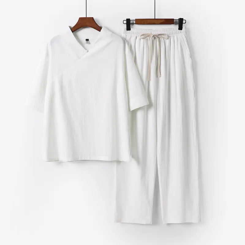 Unisex Leichtes Kimono-Loungewear-Set mit V-Ausschnitt und Tunnelzug-Hose Drune