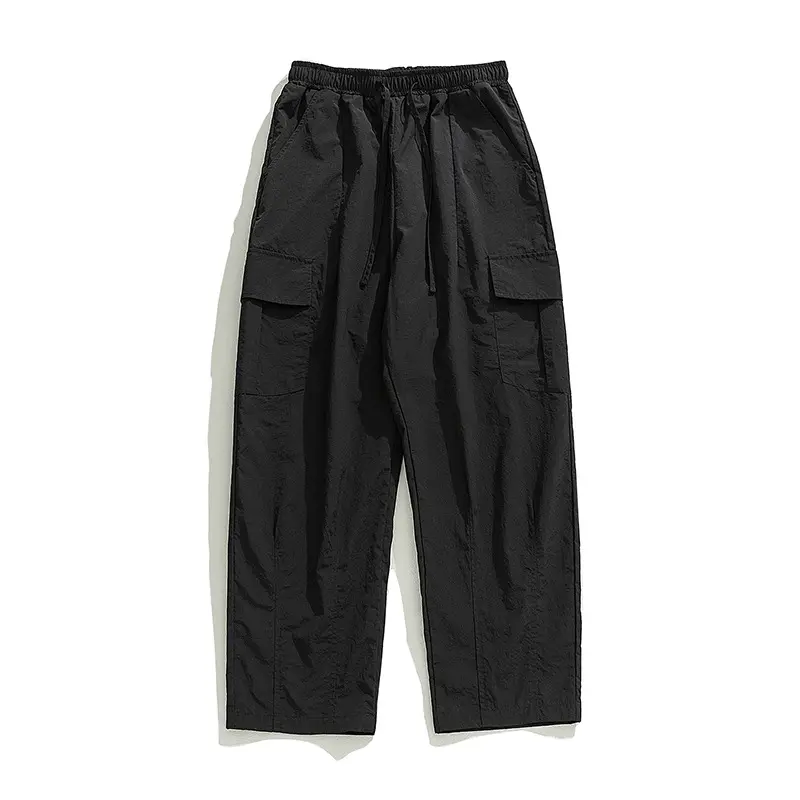Unisex Locker geschnittene Windbreaker-Cargo‑Hose aus Nylongewebe mit Tunnelzugbund Drune