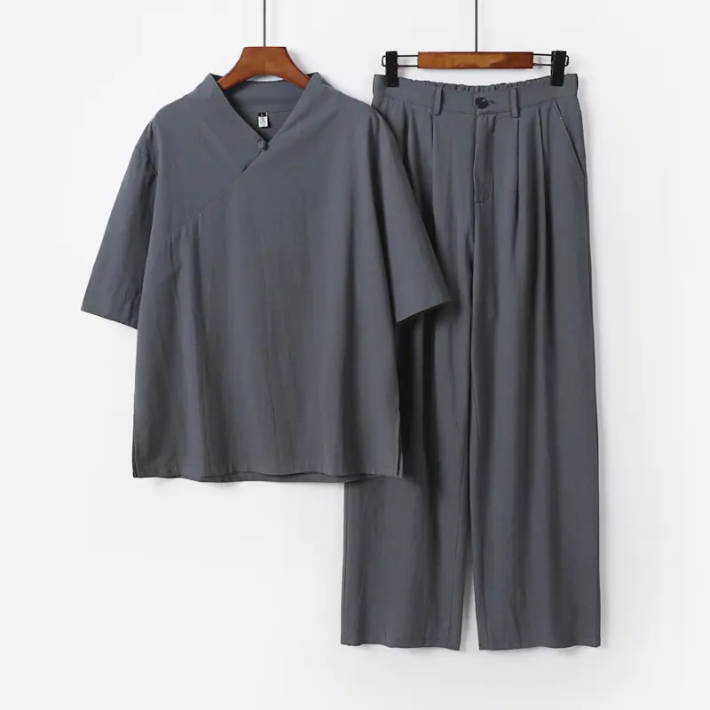 Unisex Locker sitzendes Lounge-Set im Kimono-Stil mit halblangem Arm und elastischer Bundhose Drune