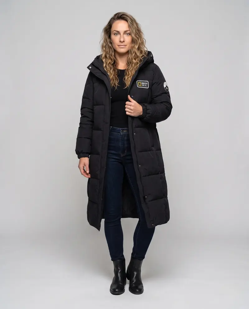 Unisex nan extra langer urbaner Puffer-Mantel mit übergroßer Kapuze, Logo-Patches und winddichtem thermischem Futter