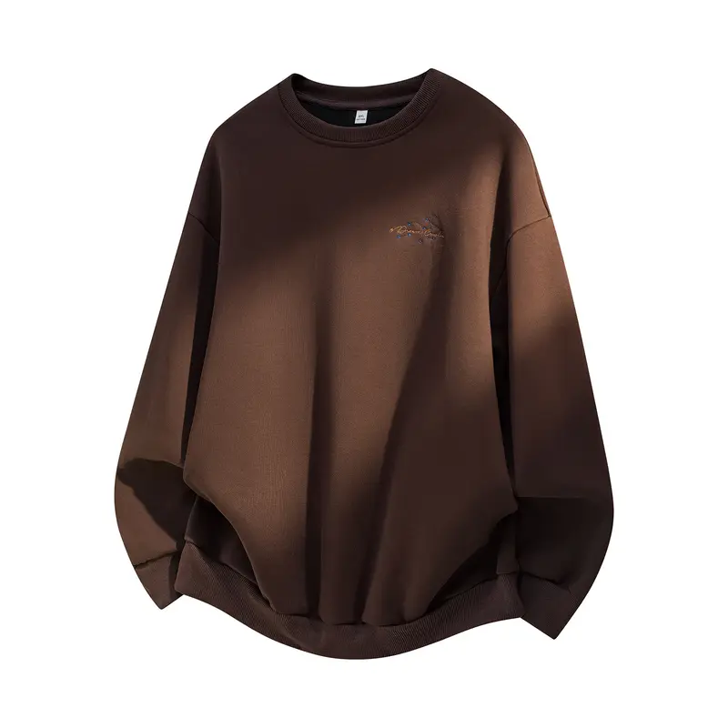 Unisex Oversize Baumwoll-Sweatshirt mit Rundhalsausschnitt, feiner Bruststickerei und elastischem Saum Drune