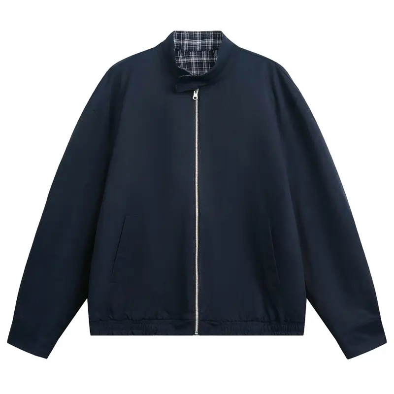 Unisex Oversize-Blousonjacke mit Stehkragen und kariertem Innenfutter Drune