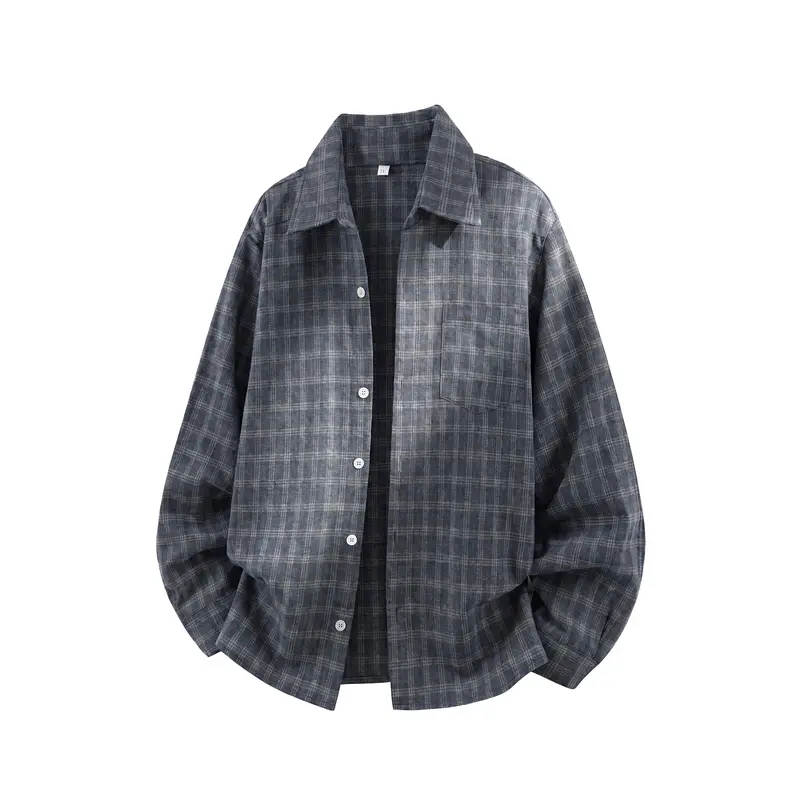 Unisex Oversize Flanell-Hemdjacke mit Karomuster und aufgesetzter Brusttasche Drune
