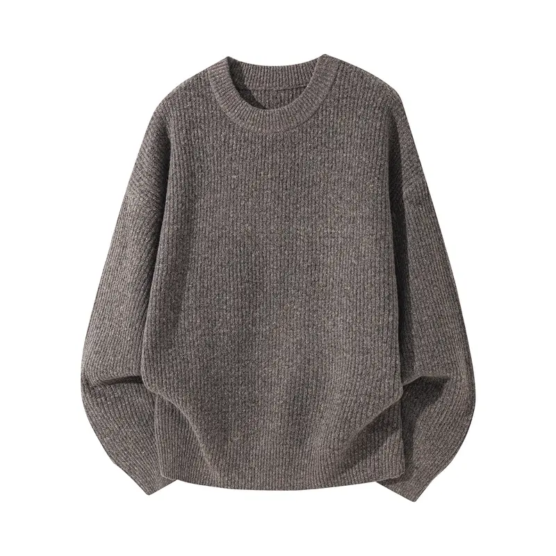Unisex Oversize gerippter Rundhalspullover mit verlängertem Rückensaum Drune