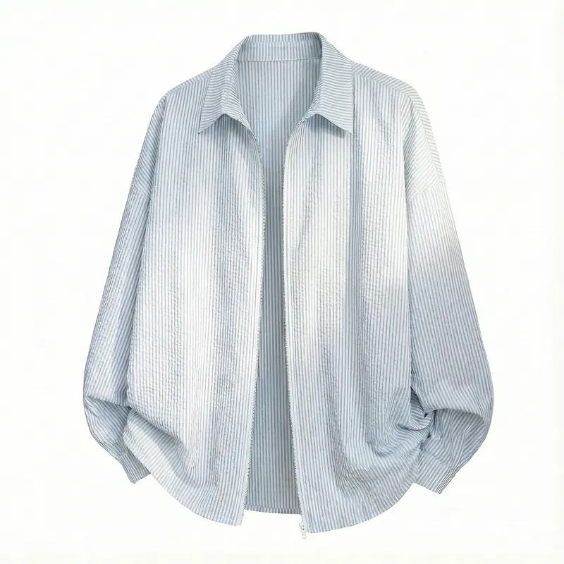 Unisex Oversize Hemdjacke aus Crinkle-Baumwollmix mit durchgehendem Reißverschluss Drune
