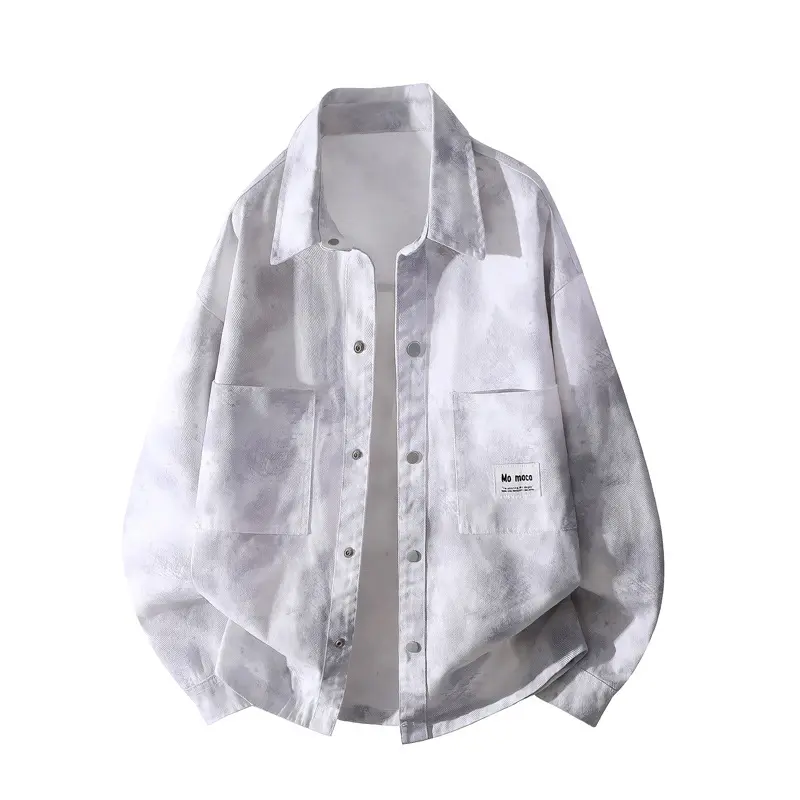 Unisex Oversize-Hemdjacke mit Batik-Effekt, Druckknopf‑Front und aufgesetzten Taschen Drune