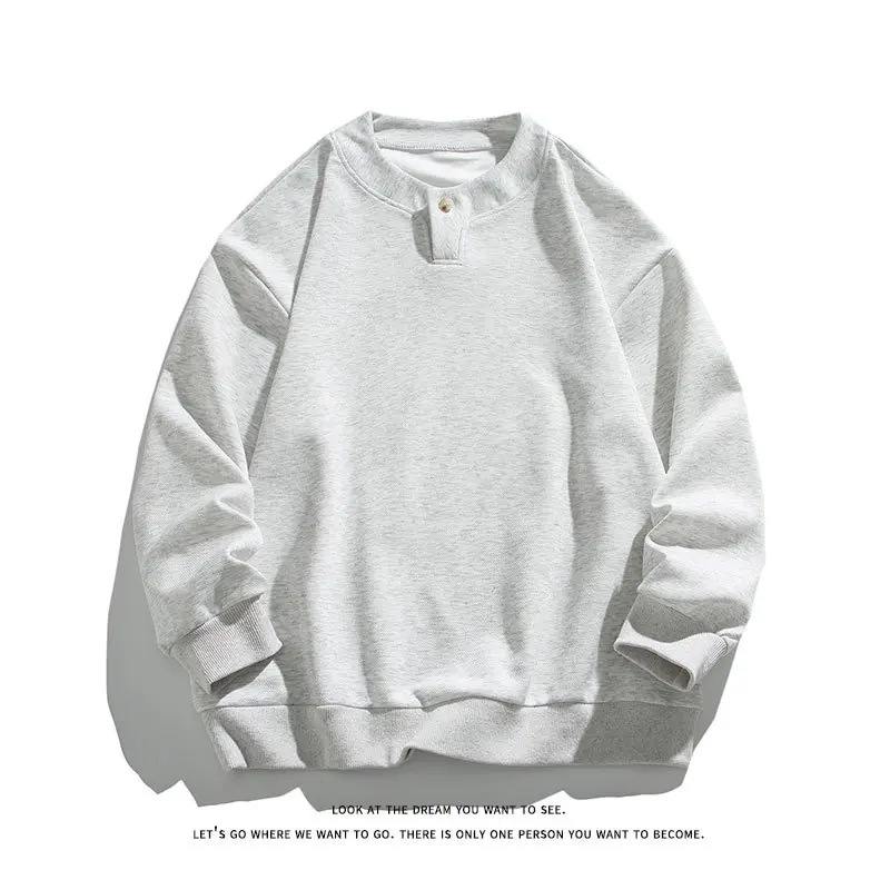 Unisex Oversize-Henley-Sweatshirt mit Druckknopf am Kragen Drune