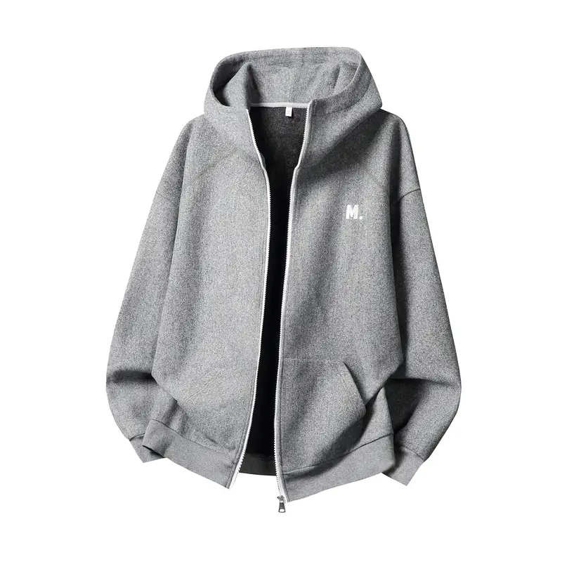Unisex Oversize Kapuzen-Sweatjacke mit durchgehendem Reißverschluss und minimalistischer Bruststickerei Drune