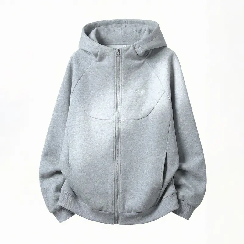Unisex Oversize Kapuzen-Sweatjacke mit Reißverschluss und wattierter Struktur Drune