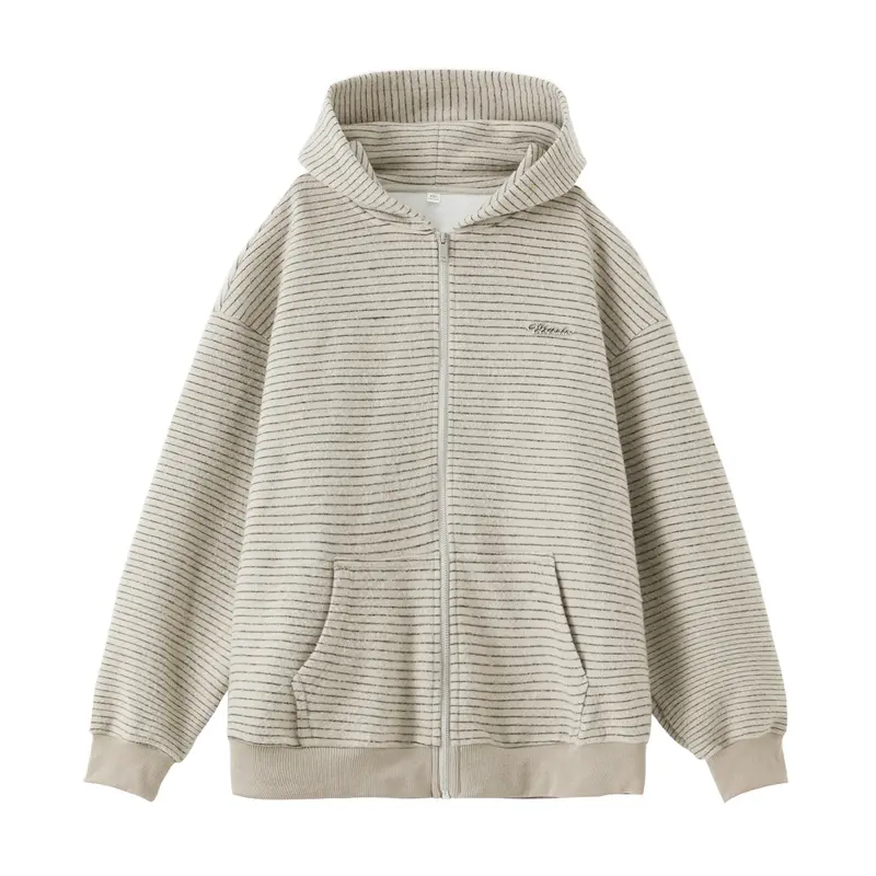 Unisex Oversize Kapuzenjacke mit durchgehendem Reißverschluss, feiner Streifenstruktur und Kängurutasche Drune