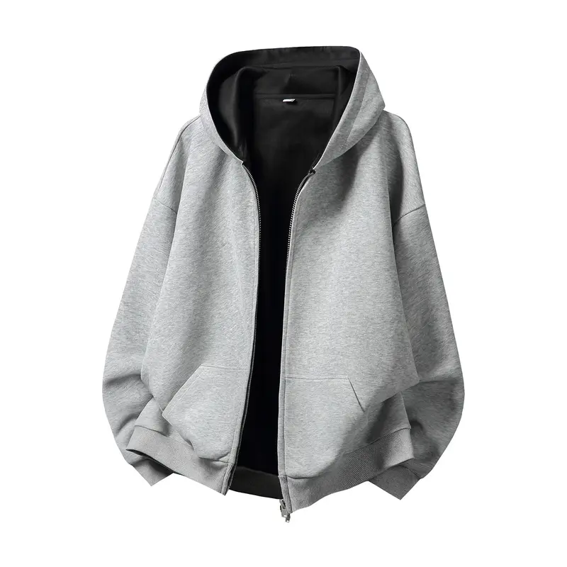 Unisex Oversize-Kapuzenjacke mit kontrastiertem Innenfutter und tiefer Kängurutasche Drune