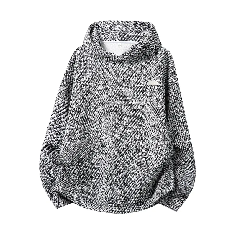 Unisex Oversize-Kapuzenpullover mit hohem Schalkragen und zweifarbiger Struktur Drune