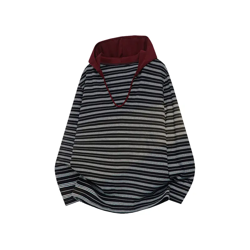Unisex Oversize Kapuzenpullover mit tiefem V-Ausschnitt und feinem Streifenmuster Drune