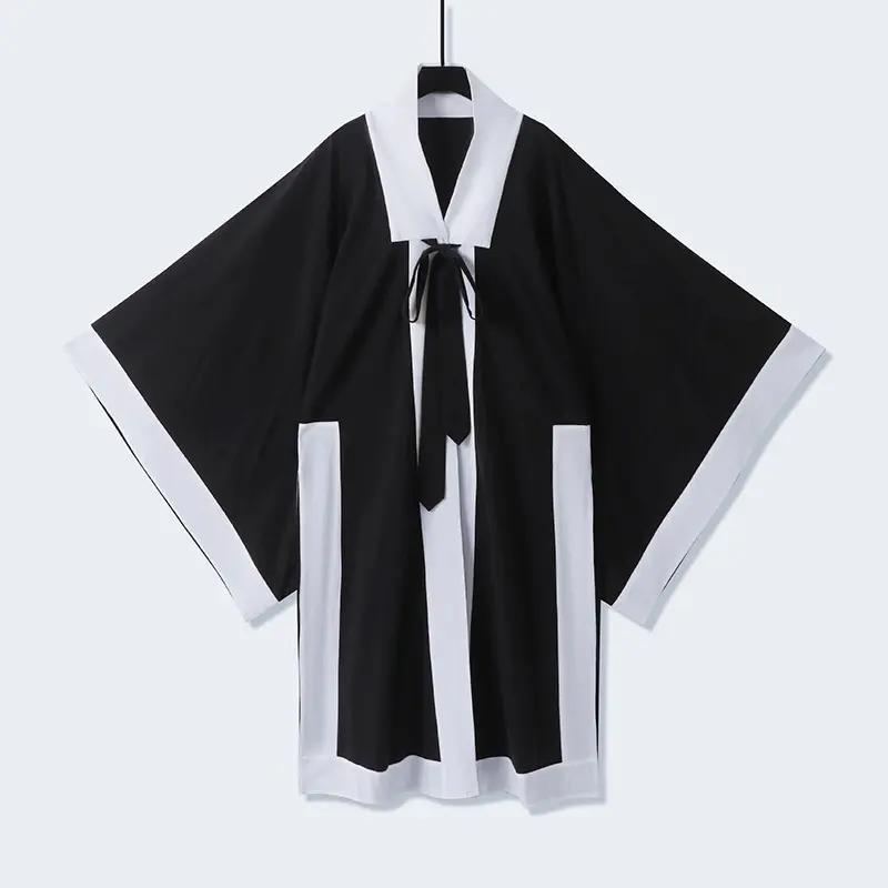 Unisex Oversize Kimono-Cardigan mit Kontrastblende, Bindeband und aufgesetzten Taschen Drune