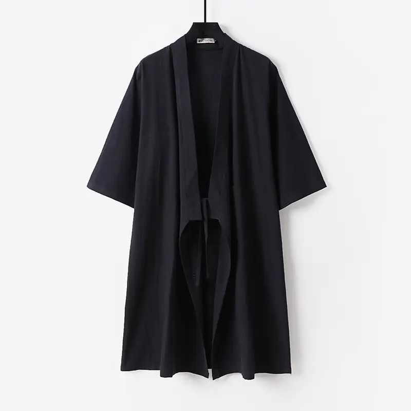 Unisex Oversize Kimono-Mantel aus Baumwollmischung mit Bindeband und Dreiviertelärmeln Drune