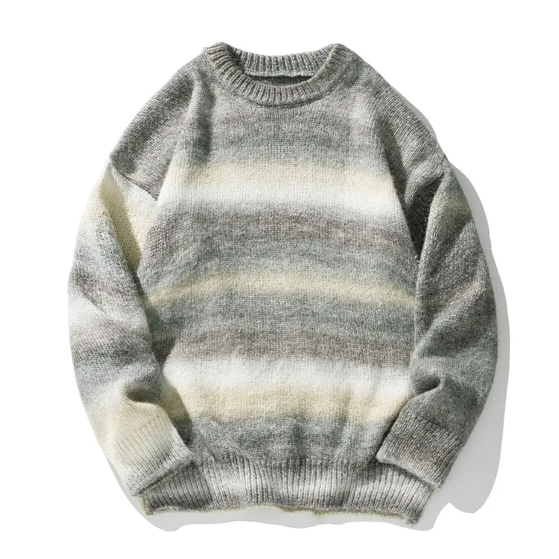 Unisex Oversize Mohair-Mix Rundhals-Pullover mit Farbverlaufstreifen und geripptem Saum Drune