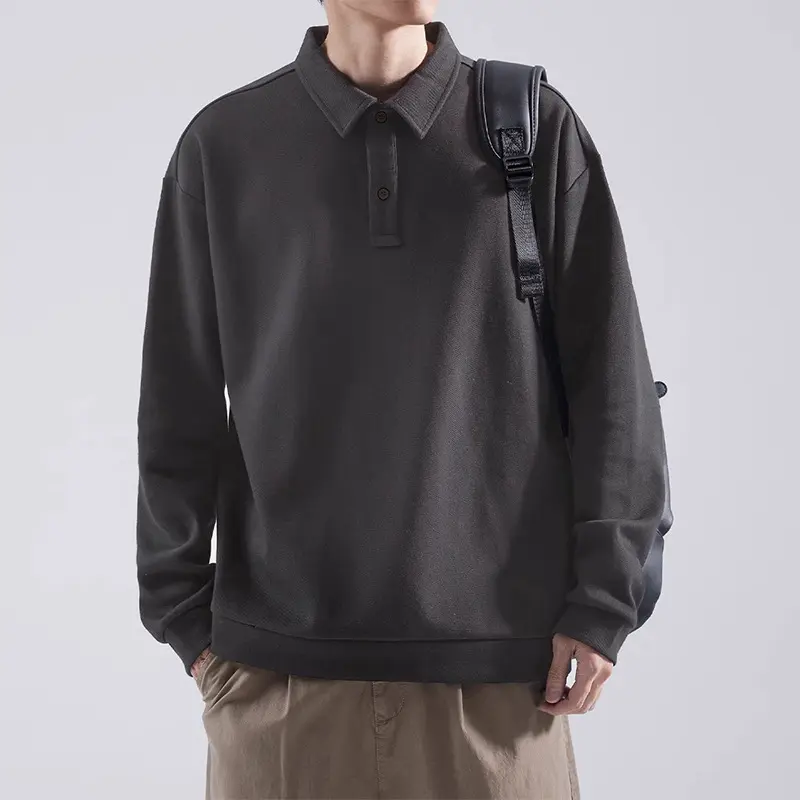Unisex Oversize-Polo-Sweatshirt mit gerippten Bündchen und Knopfleiste Drune