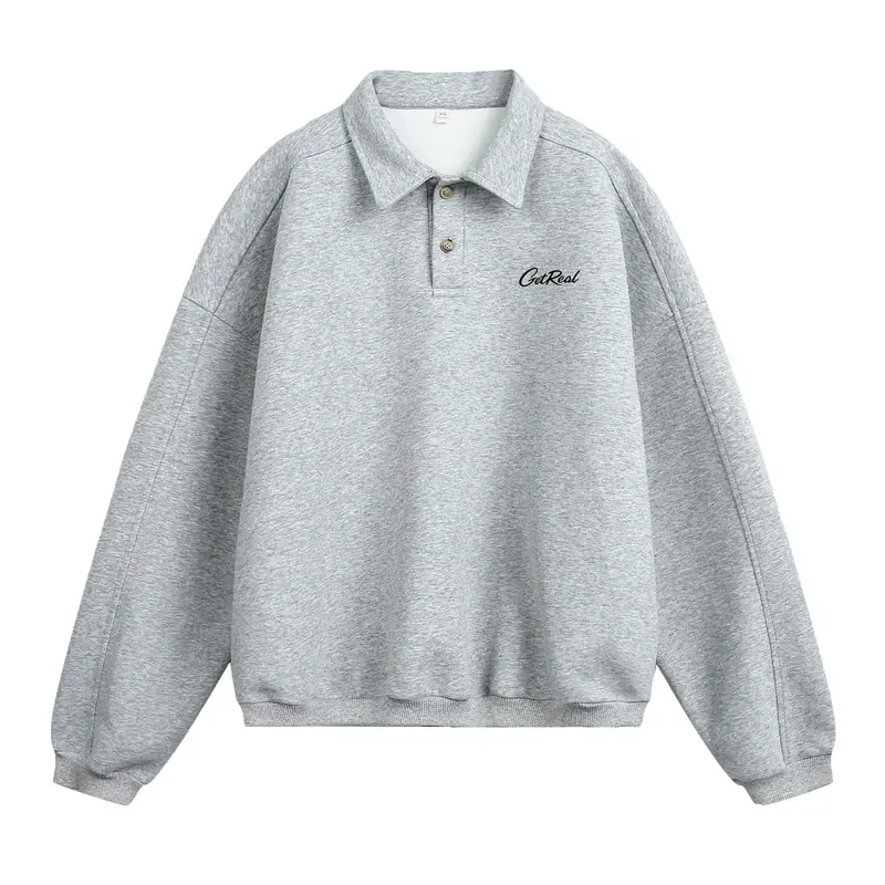 Unisex Oversize Poloshirt-Sweatshirt mit Hemdkragen und Halbknopfleiste Drune