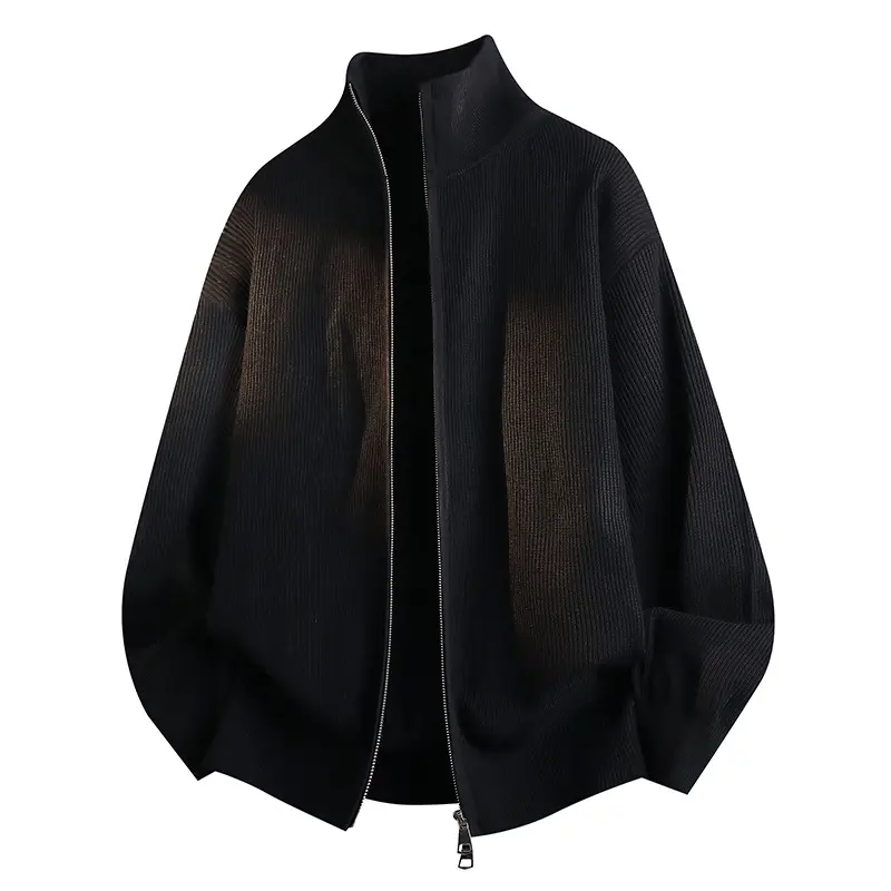 Unisex Oversize Strick-Zipjacke mit Stehkragen, gerippter Struktur & Zwei-Wege-Reißverschluss Drune