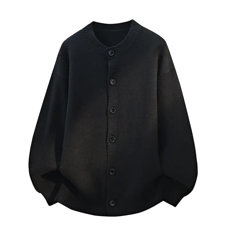 Unisex Oversize Strickcardigan mit Rundhalsausschnitt, Ballonärmeln & durchgehender Knopfleiste Drune