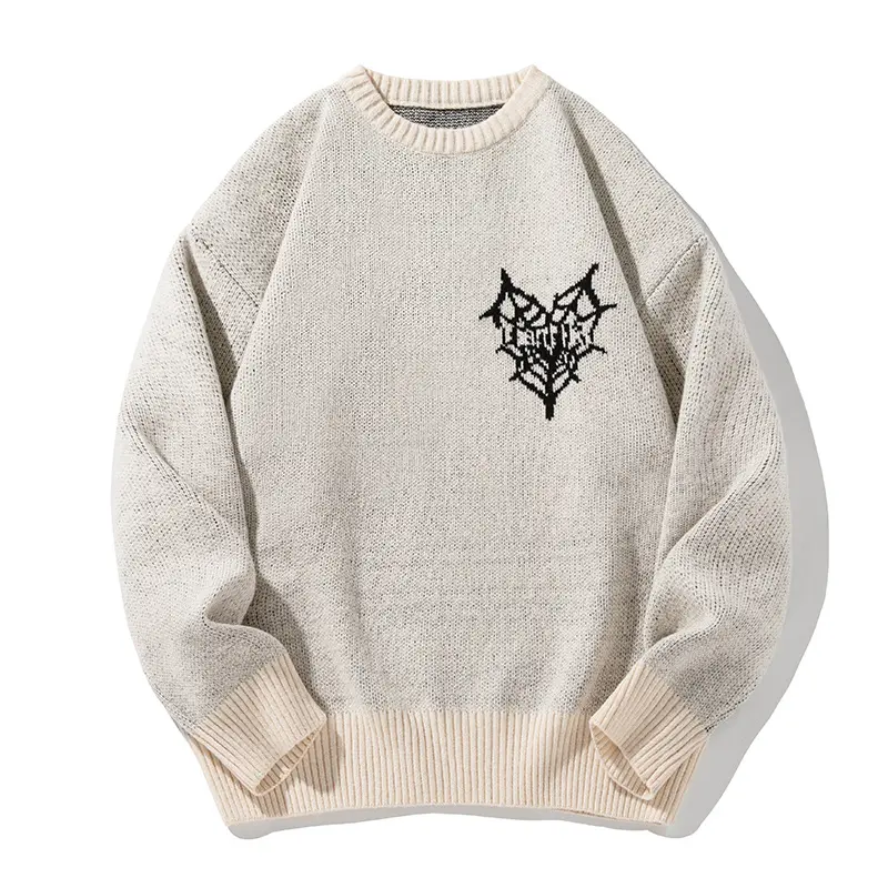 Unisex Oversize Strickpullover mit Logointarsie, Rundhals und gerippten Bündchen Drune