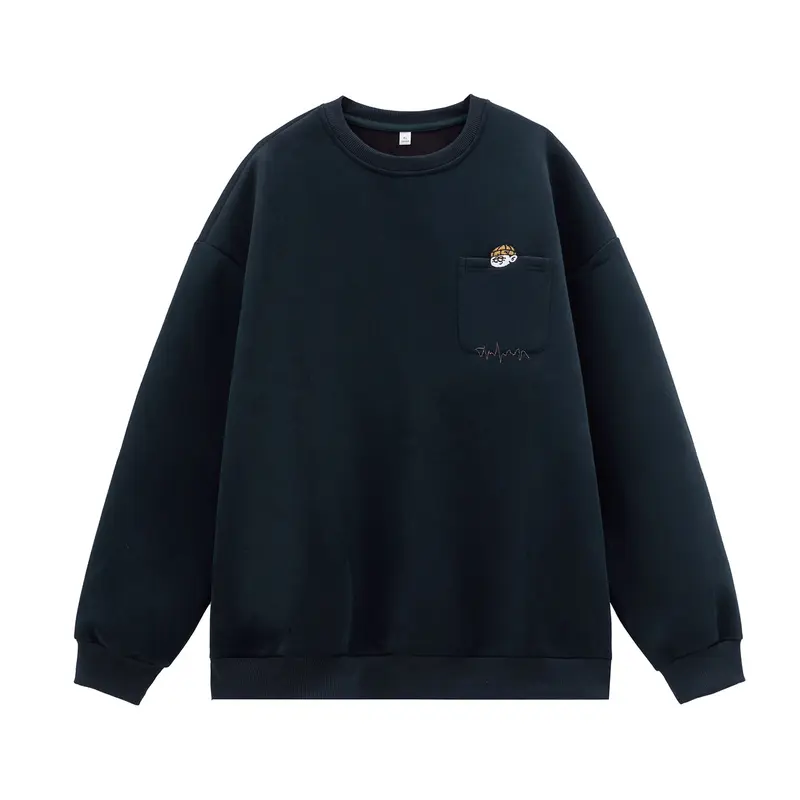 Unisex Oversize-Sweatshirt mit Brusttasche, Cartoon-Stickerei und Herzschlag-Detail Drune