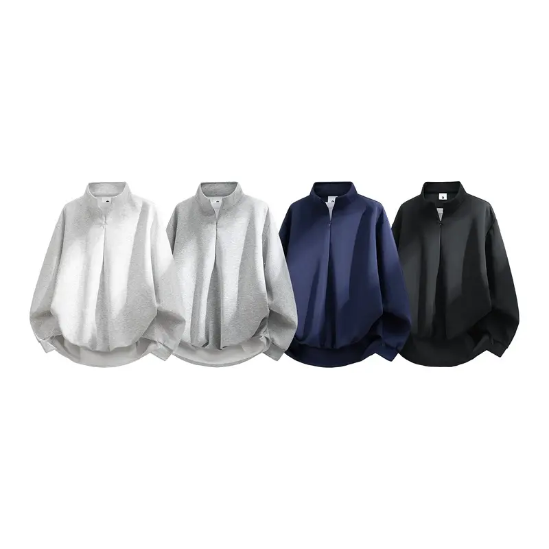 Unisex Oversize-Sweatshirt mit Stehkragen, Halbreißverschluss und ballonförmigem Saum Drune