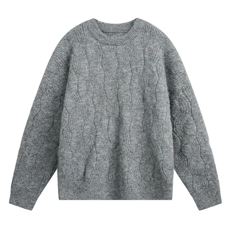Unisex Oversize Zopfmuster-Strickpullover mit Rundhals und texturierter Struktur Drune