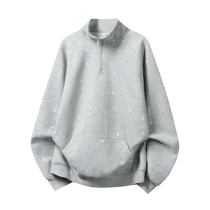Unisex Relaxed-Fit Halbzip-Sweatshirt im Neps-Melange-Look mit hohem Stehkragen Drune