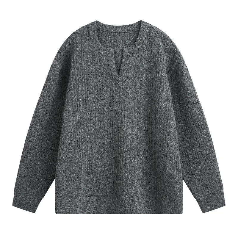Unisex Relaxed-Fit Strickpullover mit Rundhalsausschnitt und V‑Schlitz Drune