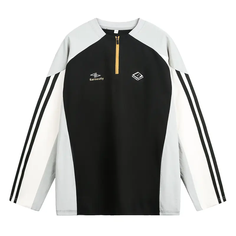 Unisex Sportliches Oversize-Halbzip-Sweatshirt im Retro-Track-Stil mit Kontrastpaneelen und Drei-Streifen-Ärmeln Drune