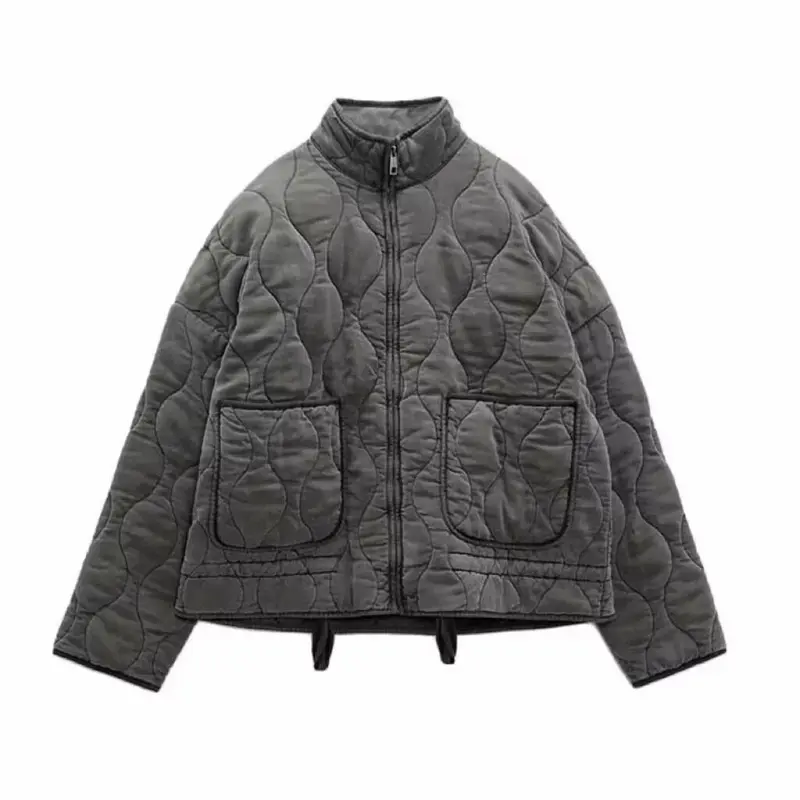 Unisex Stepp-Überjacke mit Stehkragen, aufgesetzten Taschen und Kordelzug Drune