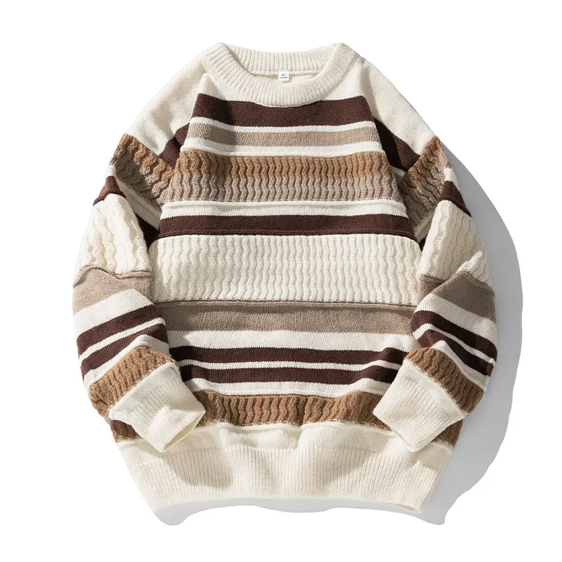 Unisex Strukturierter Streifen-Strickpullover im Oversize-Relaxed-Fit Drune