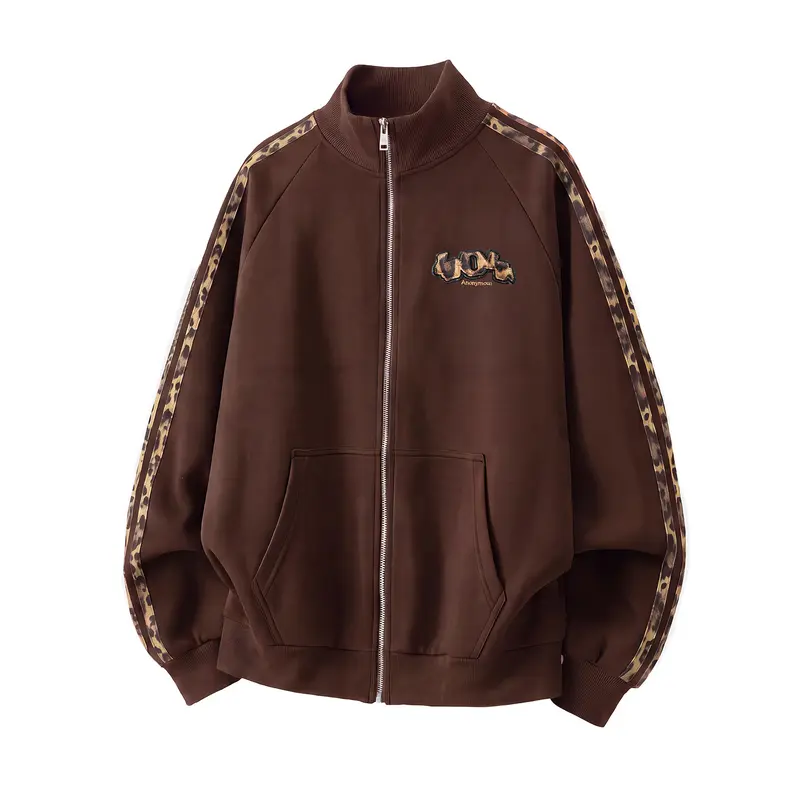 Unisex Trainingsjacke mit Leoparden-Besatz und Frontreißverschluss Drune