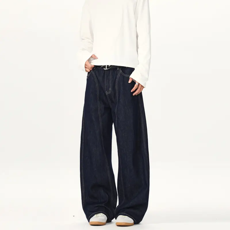 Unisex Ultraweite tiefsitzende Baggy-Jeans aus rohem Denim mit Kontrastnähten Drune
